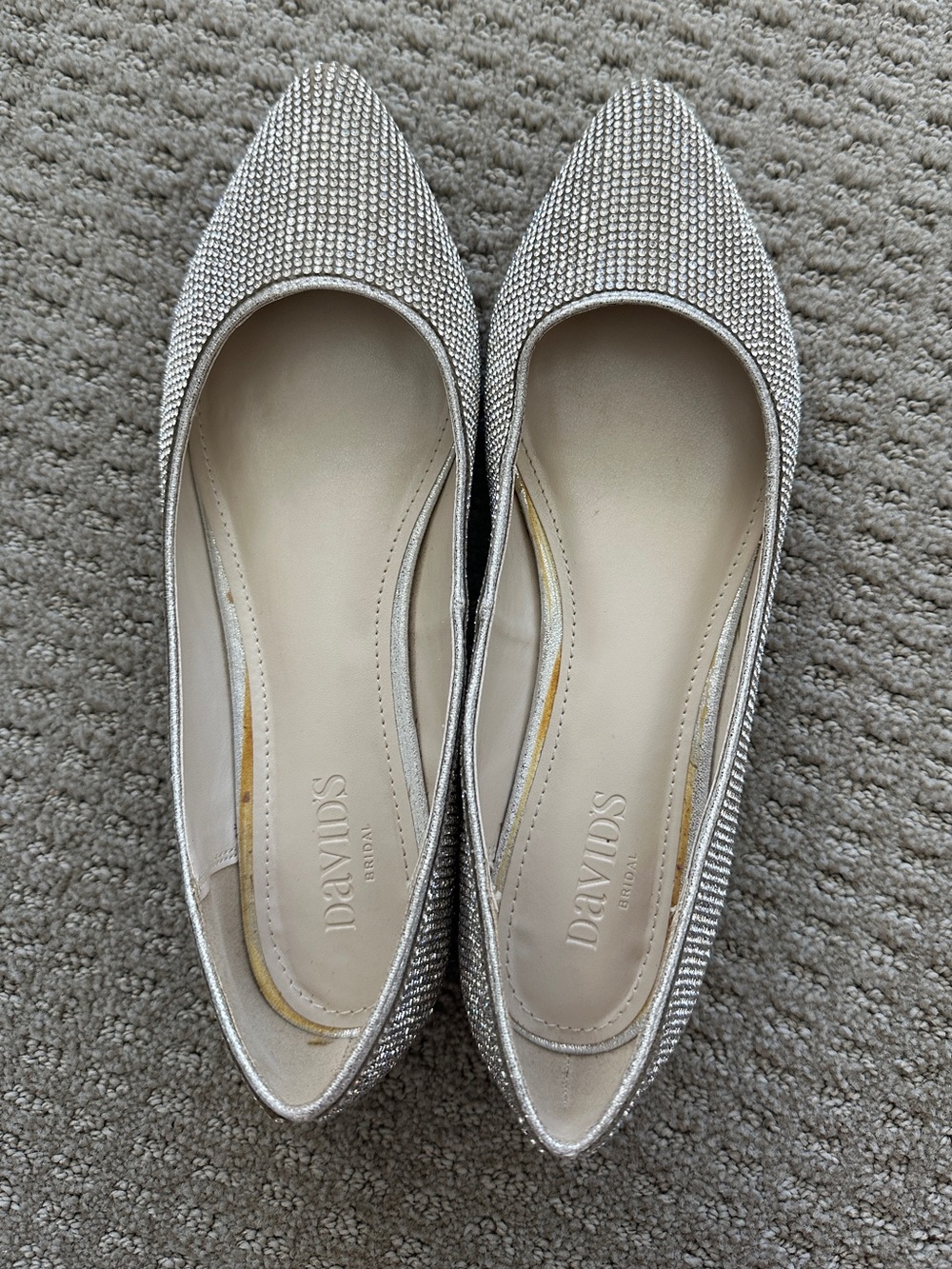 David's Bridal Silver Crystal-Studded Pointed Toe Flats Size 7M